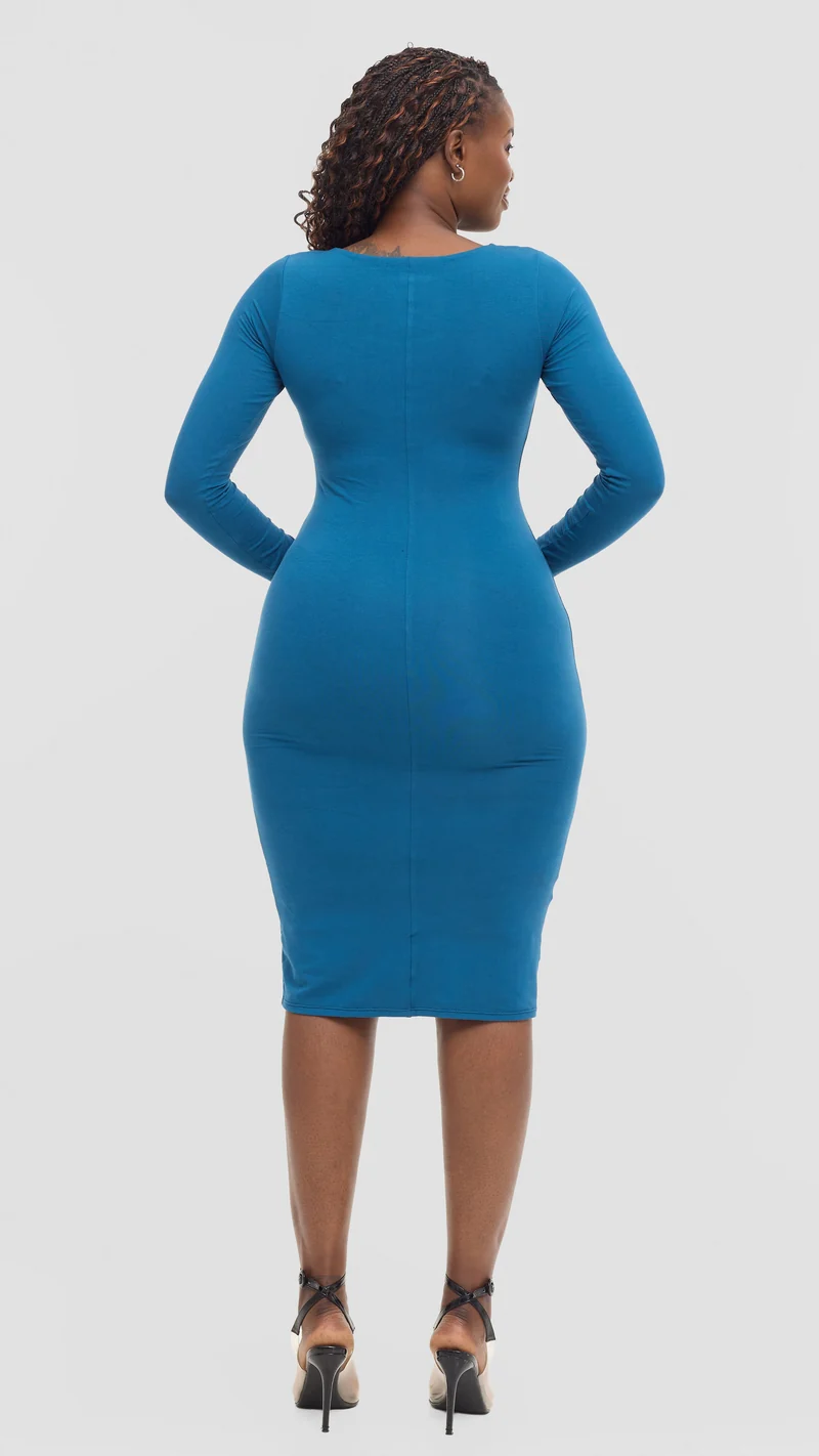 Vivo Scoop Neck Bodycon in Jersey - Teal