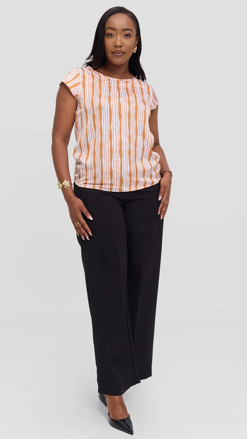Vivo Basic Cap Sleeve Top in Satin - White / Orange Huwa Print