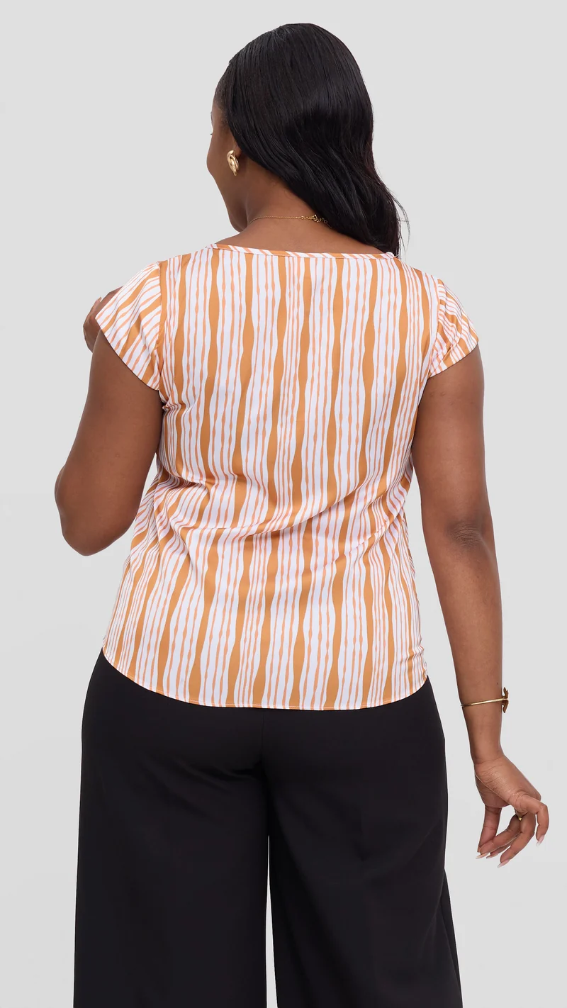 Vivo Basic Cap Sleeve Top in Satin - White / Orange Huwa Print