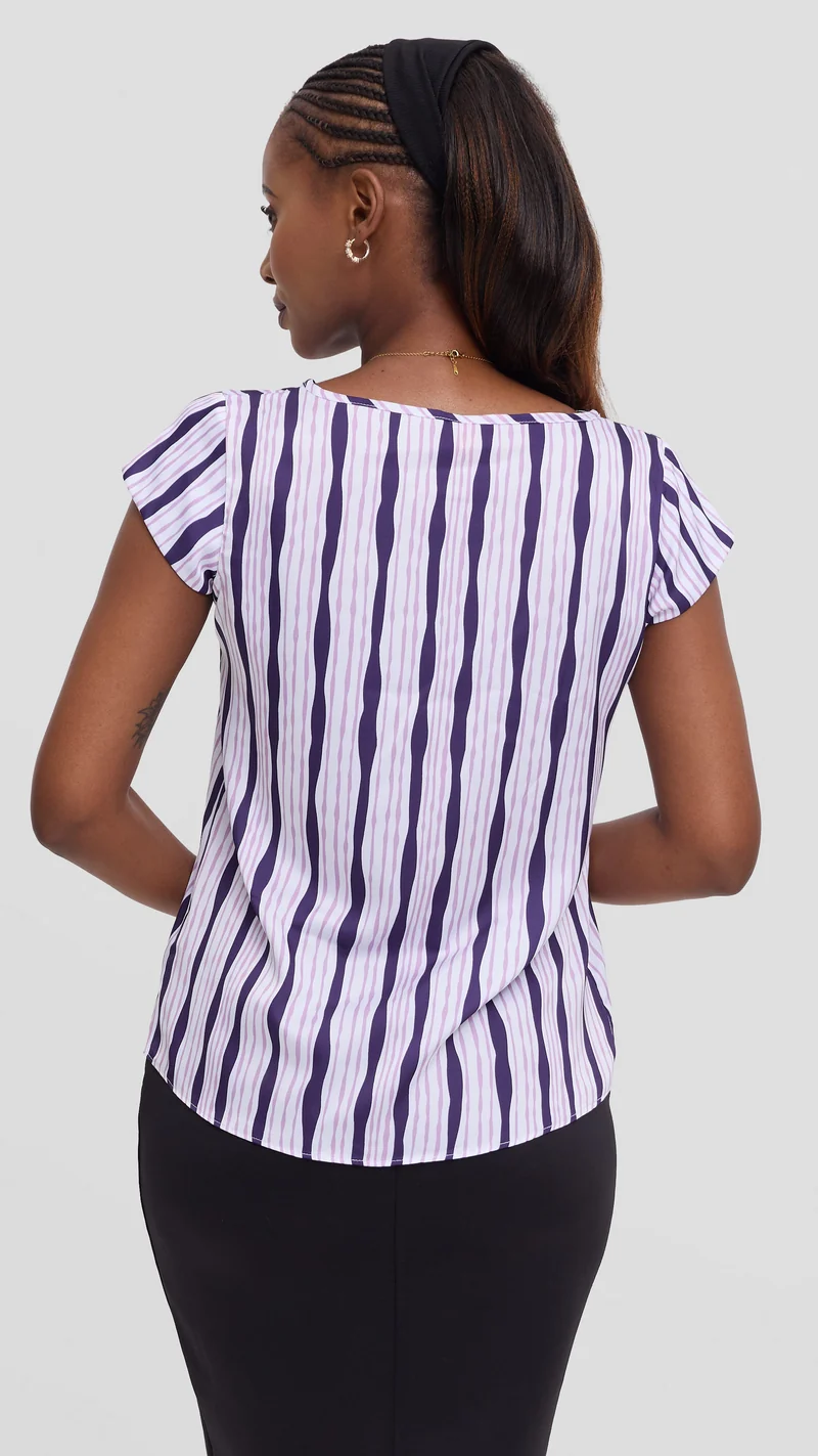 Vivo Basic Cap Sleeve Top in Satin - Cream / Lilac Huwa Print