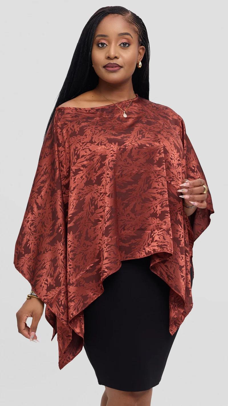 Vivo Liora Multiway Top in Satin - Rust Textured Print
