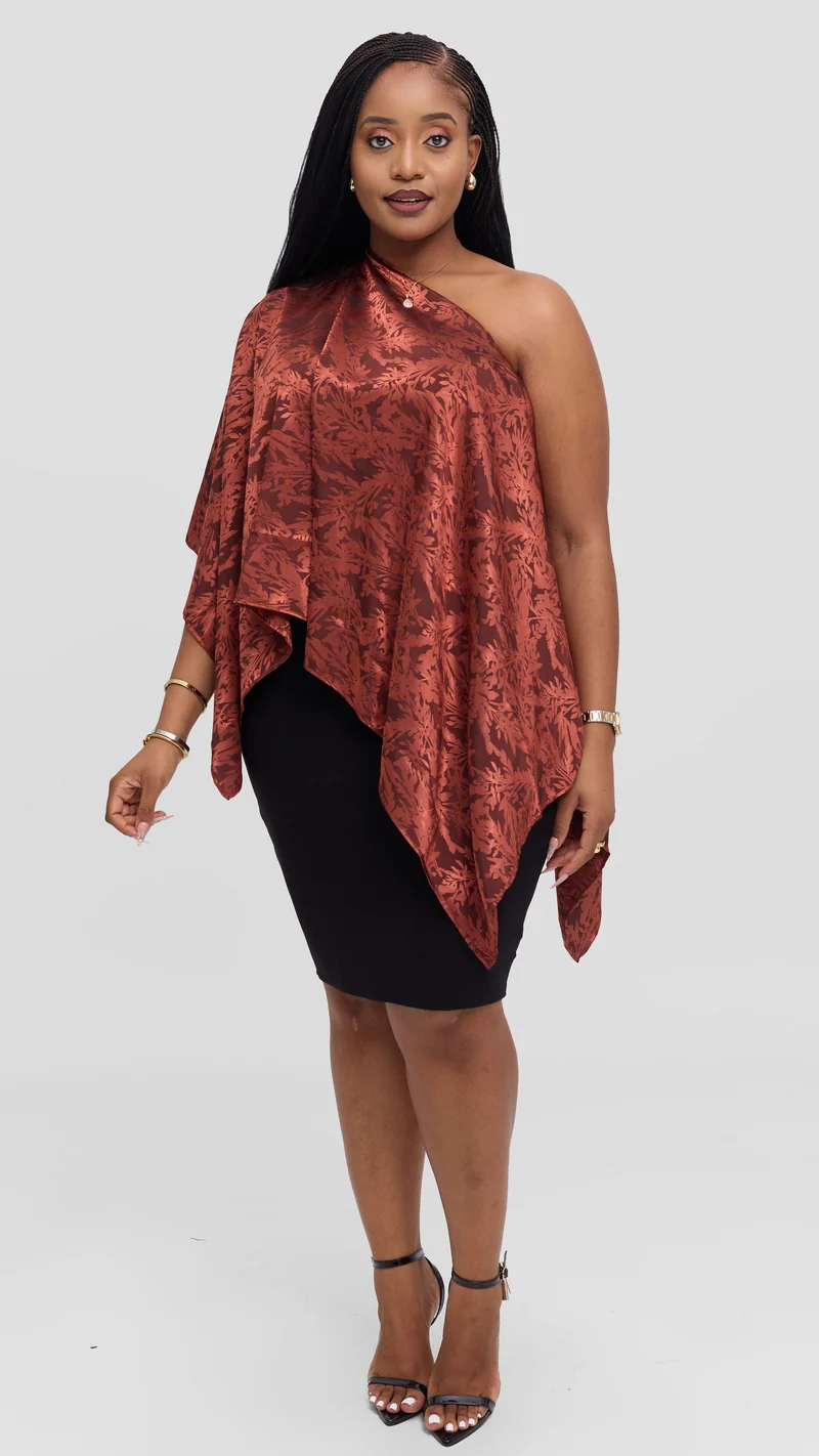 Vivo Liora Multiway Top in Satin - Rust Textured Print