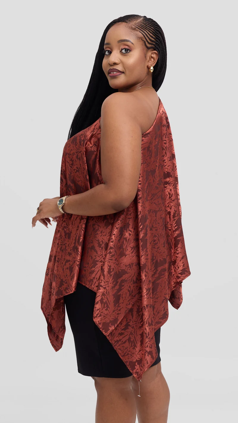 Vivo Liora Multiway Top in Satin - Rust Textured Print