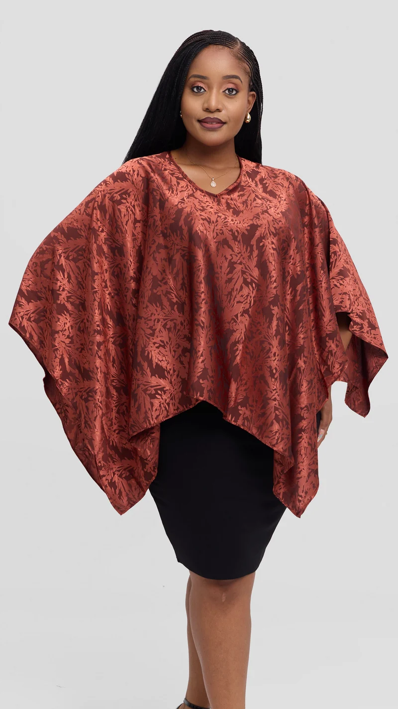 Vivo Liora Multiway Top in Satin - Rust Textured Print
