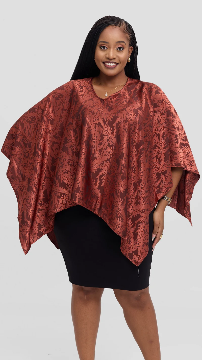 Vivo Liora Multiway Top in Satin - Rust Textured Print