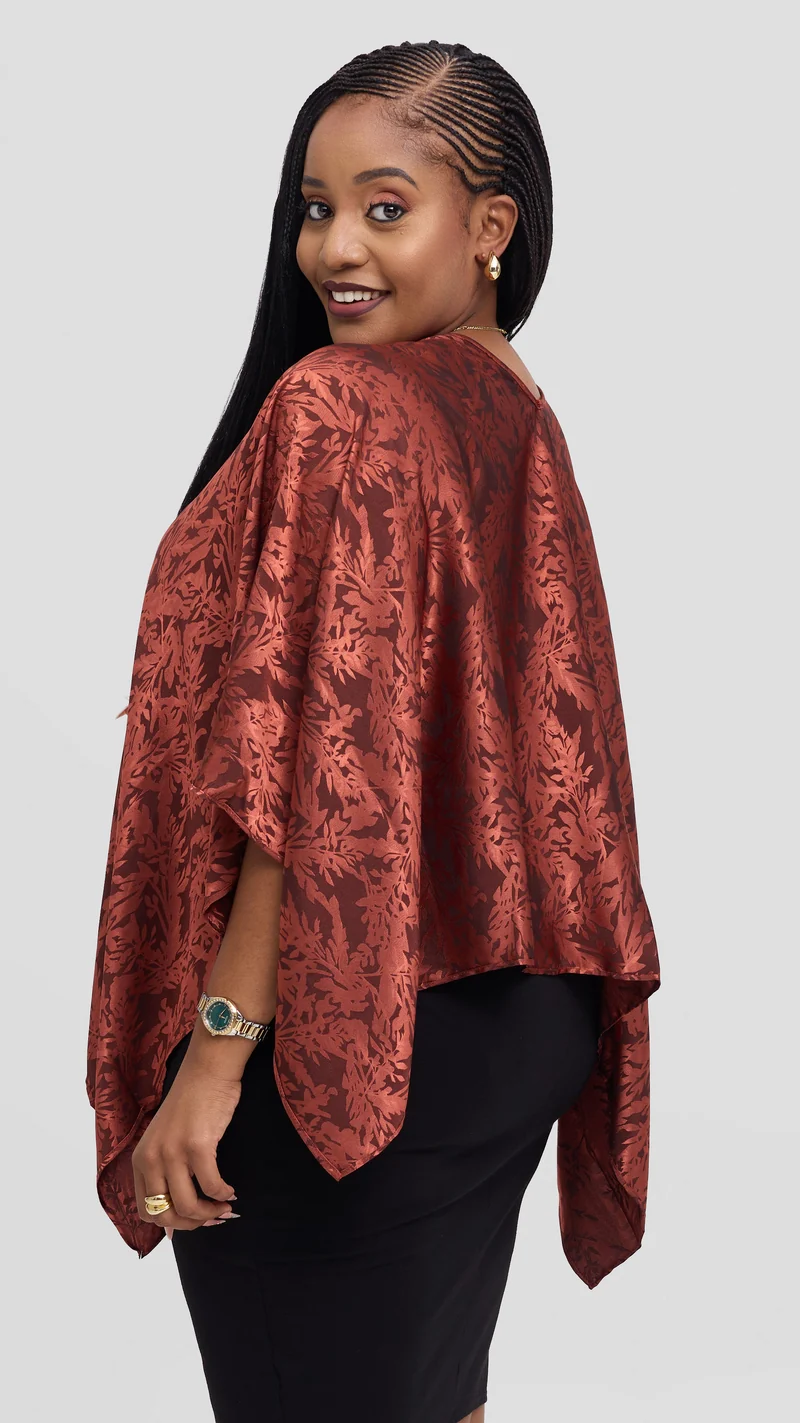 Vivo Liora Multiway Top in Satin - Rust Textured Print
