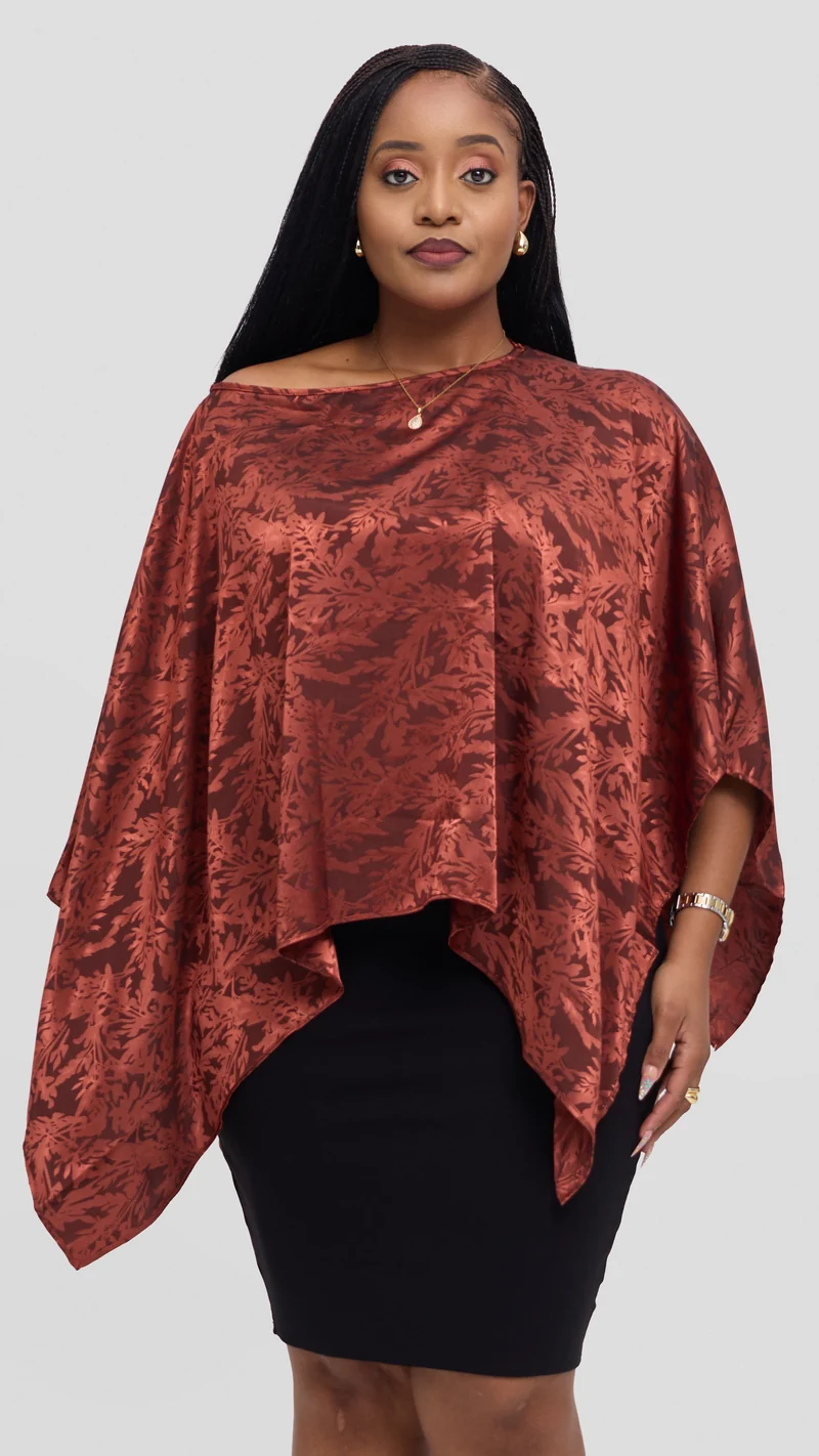 Vivo Liora Multiway Top in Satin - Rust Textured Print