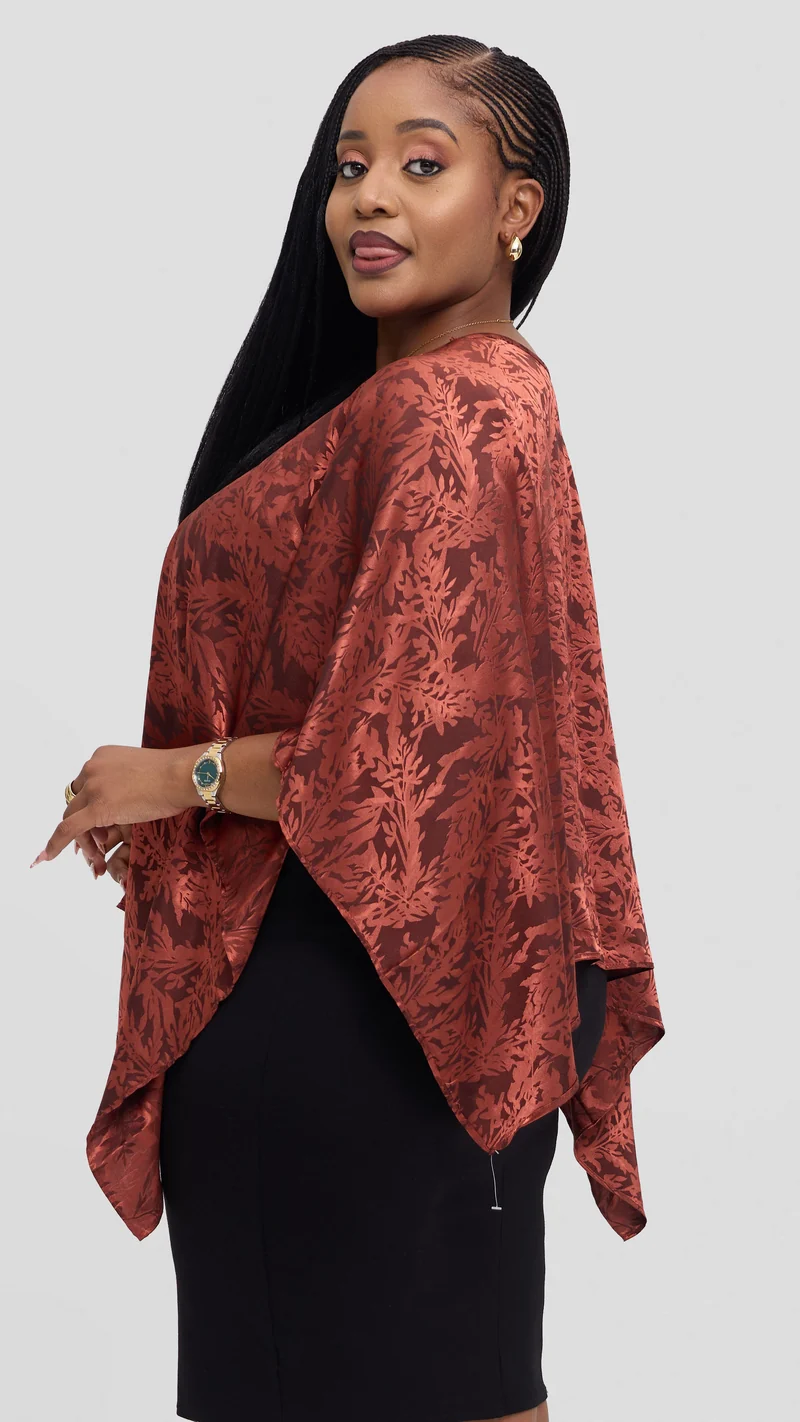 Vivo Liora Multiway Top in Satin - Rust Textured Print