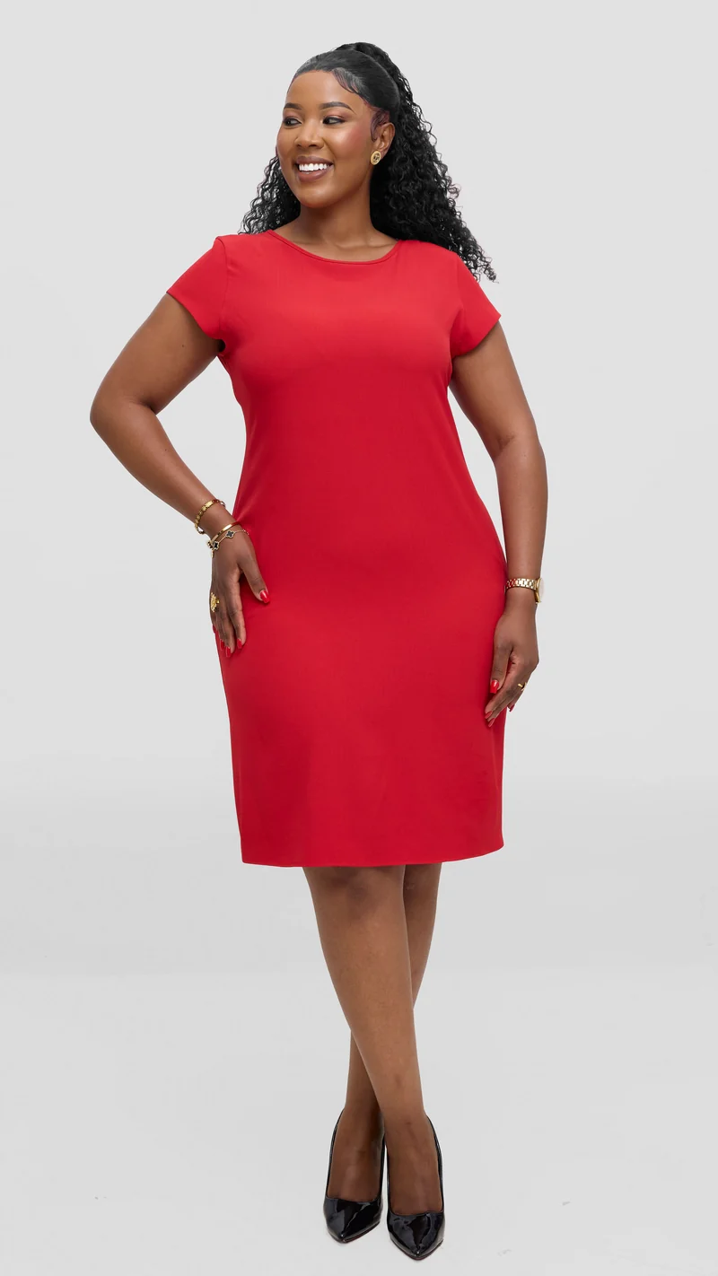 Vivo Laika Cap Sleeve Shift Dress In Crepe - Red