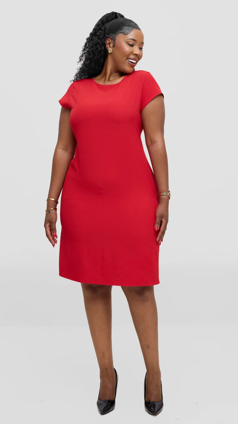 Vivo Laika Cap Sleeve Shift Dress In Crepe - Red