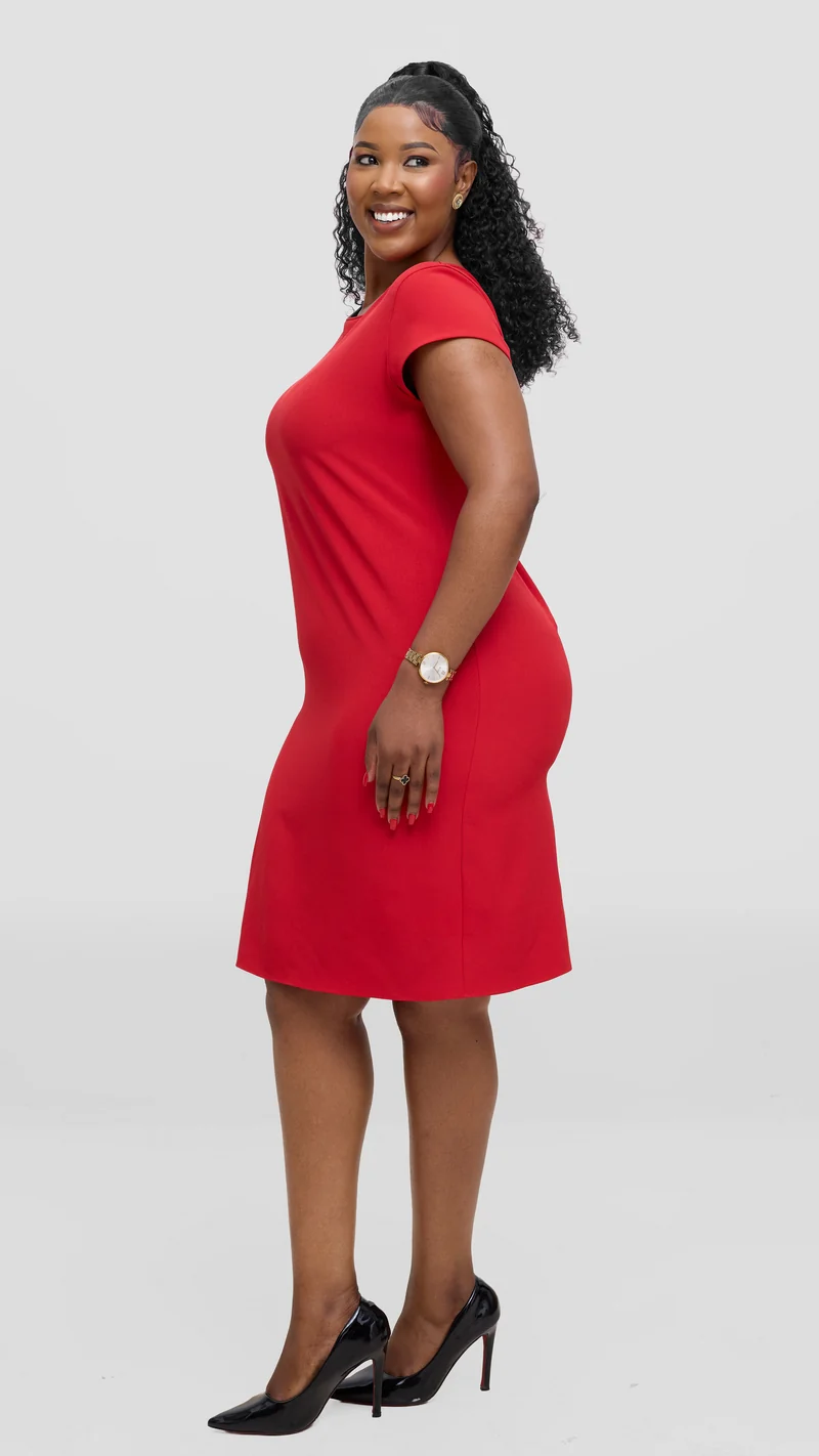 Vivo Laika Cap Sleeve Shift Dress In Crepe - Red