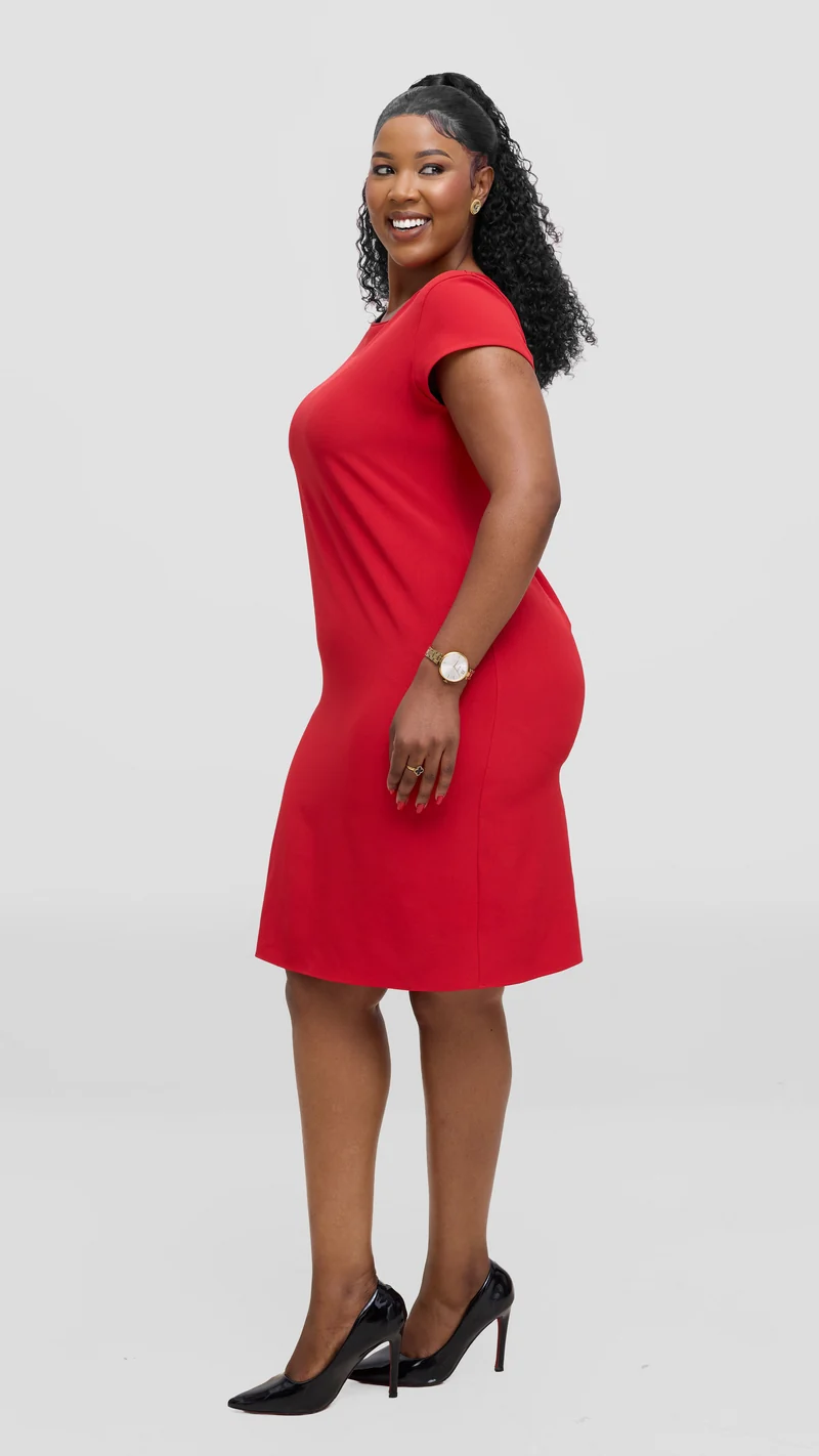 Vivo Laika Cap Sleeve Shift Dress In Crepe - Red