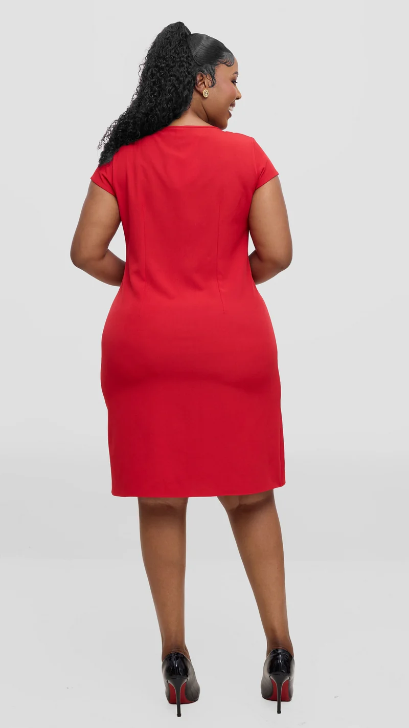 Vivo Laika Cap Sleeve Shift Dress In Crepe - Red