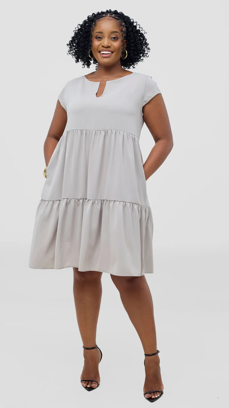 Vivo Pelia Round Neck Dress - Light Grey