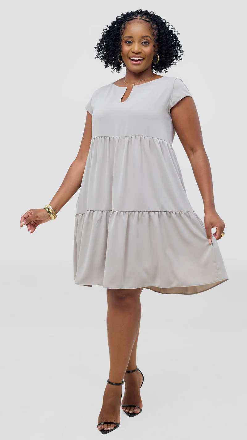 Vivo Pelia Round Neck Dress - Light Grey