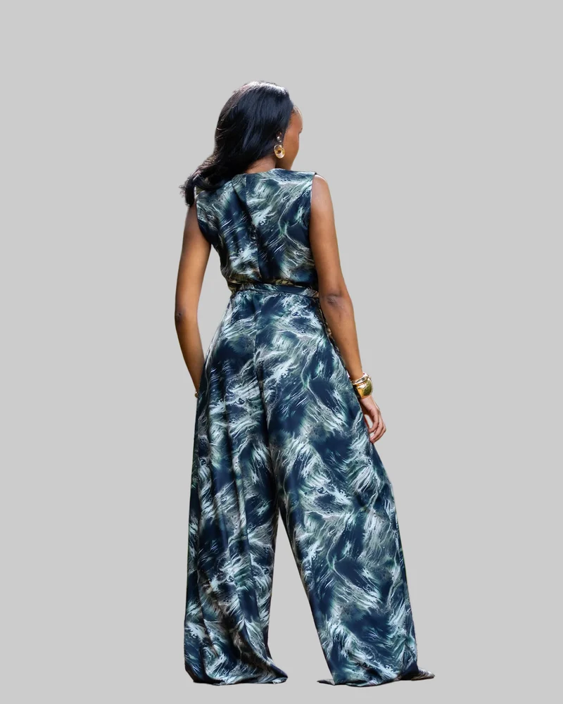 Afriwia Aqua Jumpsuit - Green Print