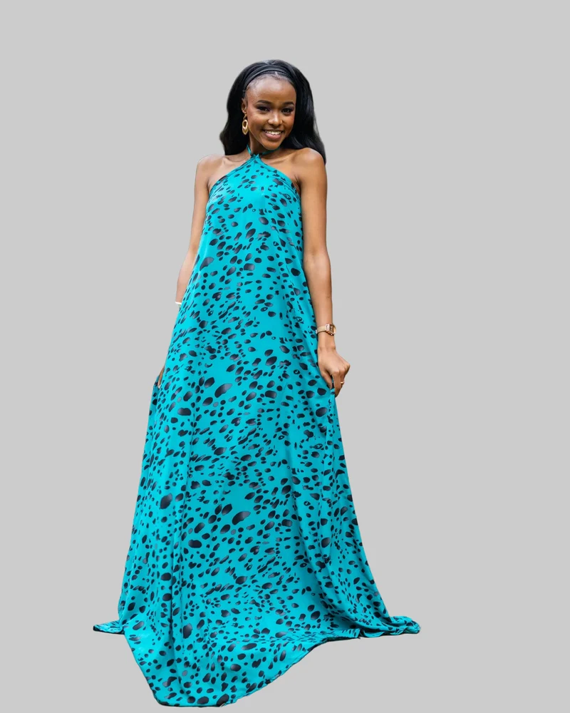 Afriwia Elevated Maxi Dress - Turqouise Print