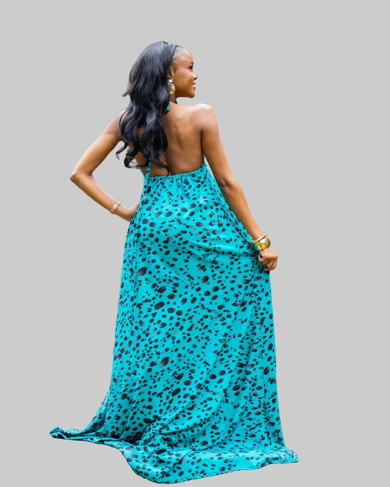 Afriwia Elevated Maxi Dress - Turqouise Print