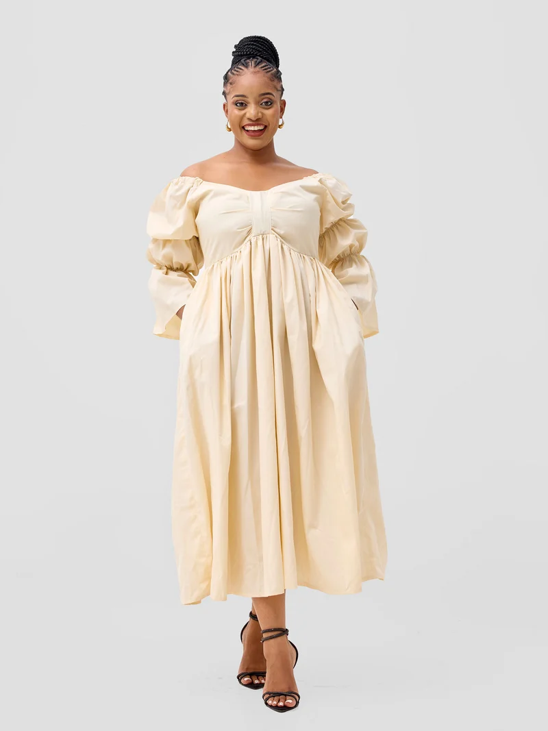 Izulu Busara Long Dress - Cream / White