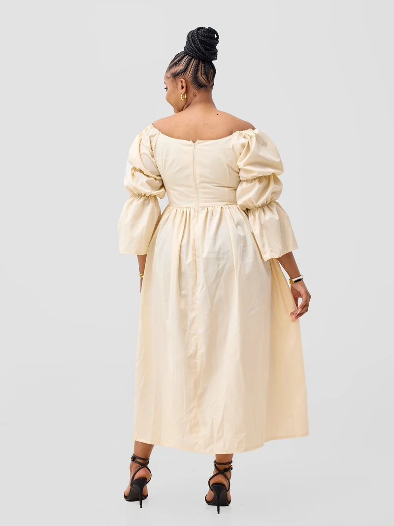 Izulu Busara Long Dress - Cream / White