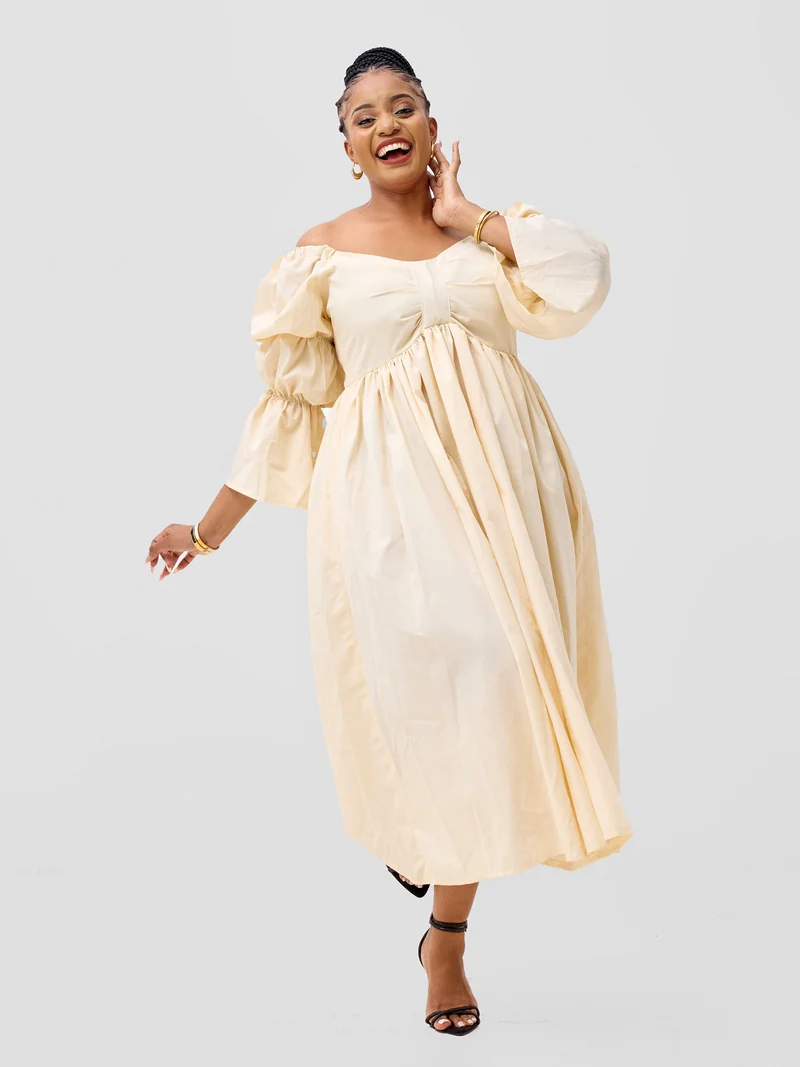 Izulu Busara Long Dress - Cream / White
