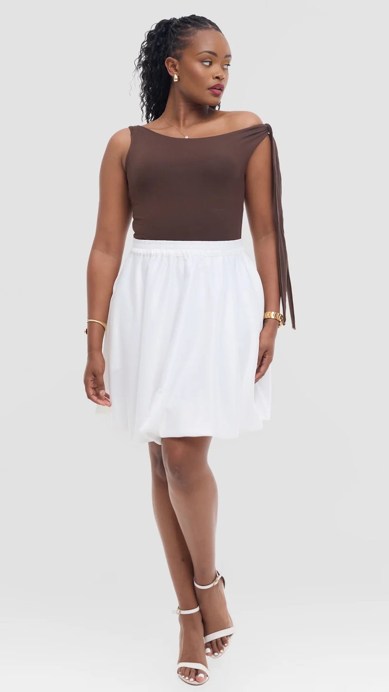 Vivo Studio Mini Bubble Skirt in Satin - White