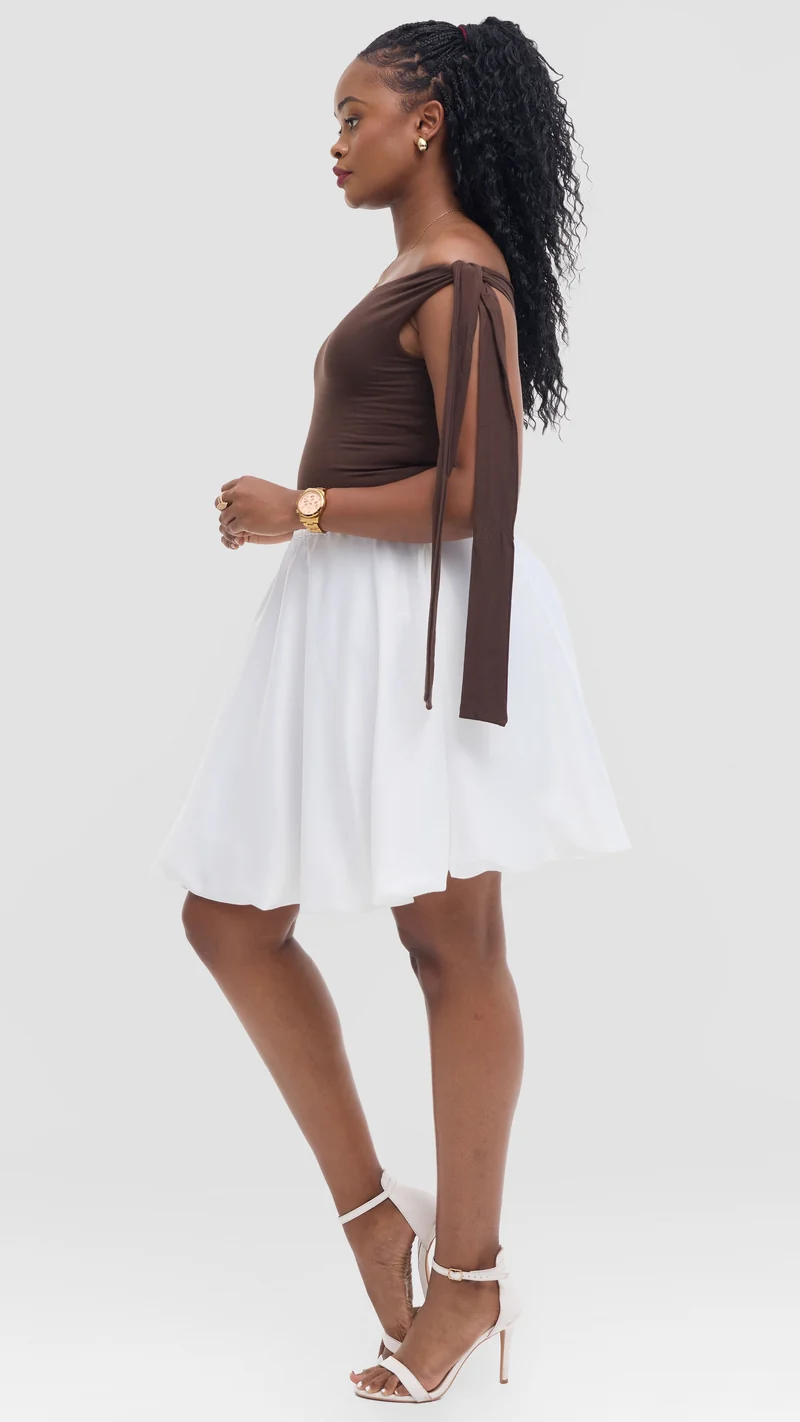 Vivo Studio Mini Bubble Skirt in Satin - White