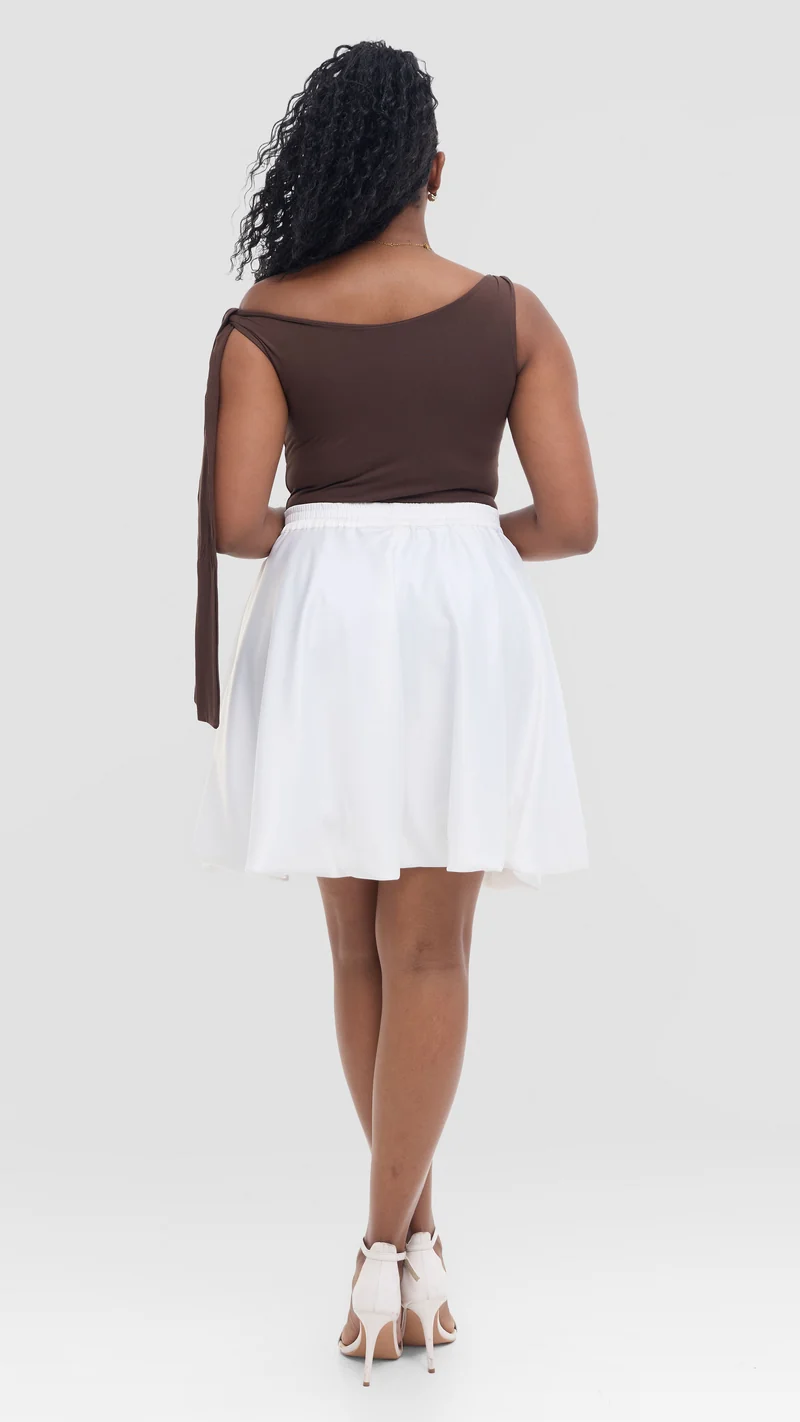 Vivo Studio Mini Bubble Skirt in Satin - White