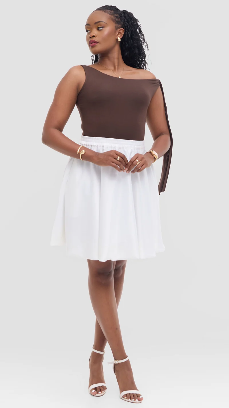 Vivo Studio Mini Bubble Skirt in Satin - White