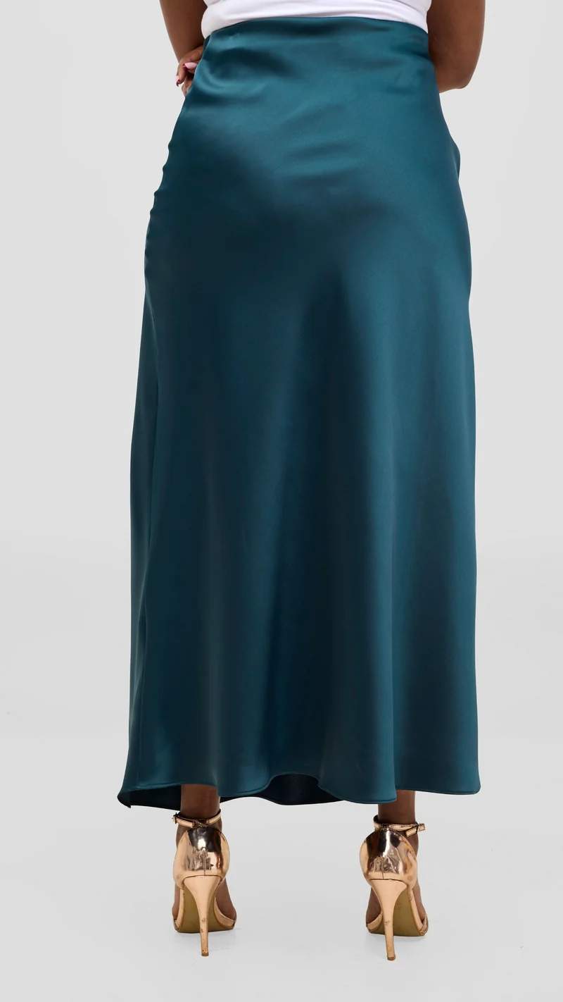 Vivo Talia Maxi Slip Skirt in Satin - Dark Green