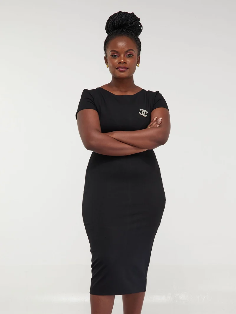 Vivo Basic Cap Sleeve Bodycon in Rayon - Black