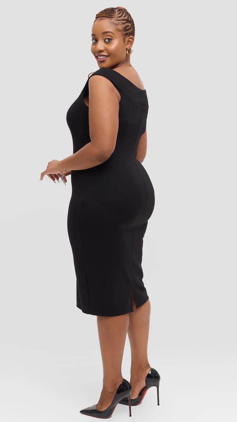 Vivo Boat Neck Dress in Ponte - Black