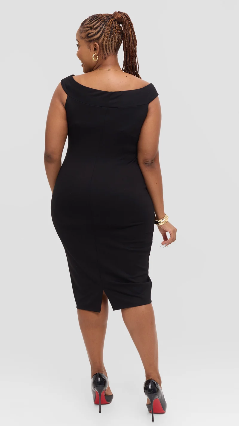 Vivo Boat Neck Dress in Ponte - Black