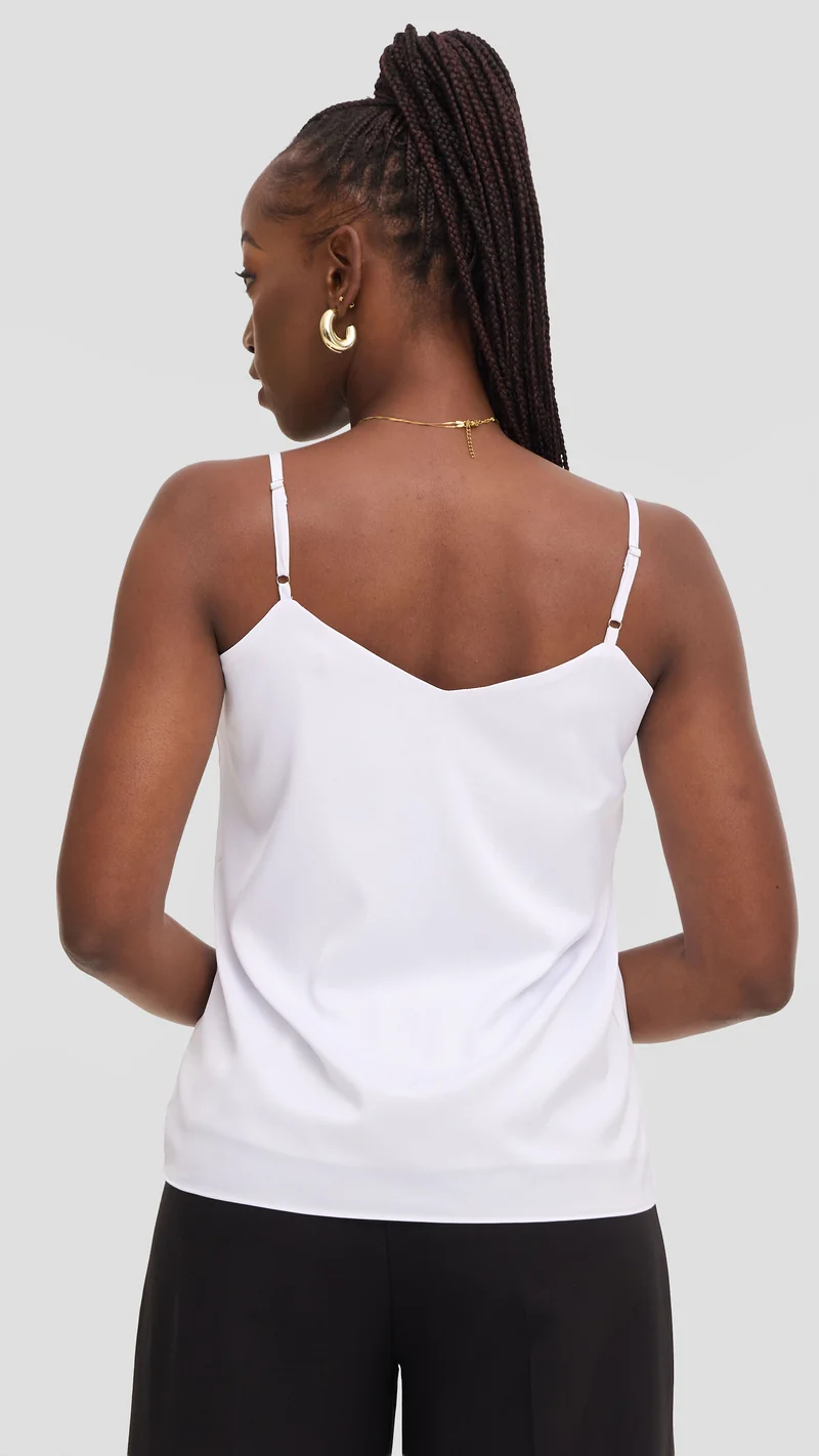 Vivo V-Neck Camisole in Satin - White