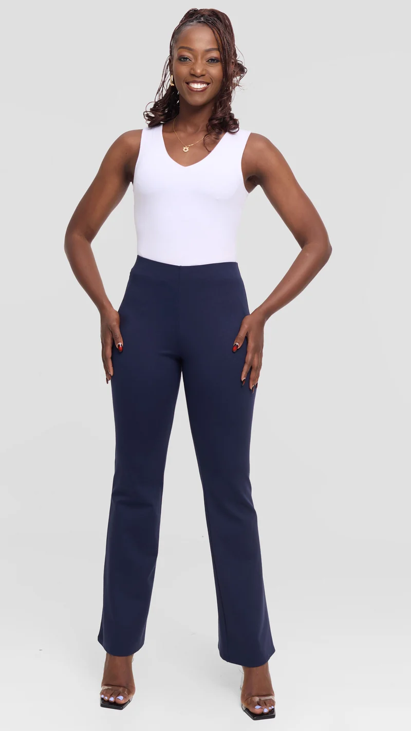 Vivo Studio Flared Pants In Ponte - Navy