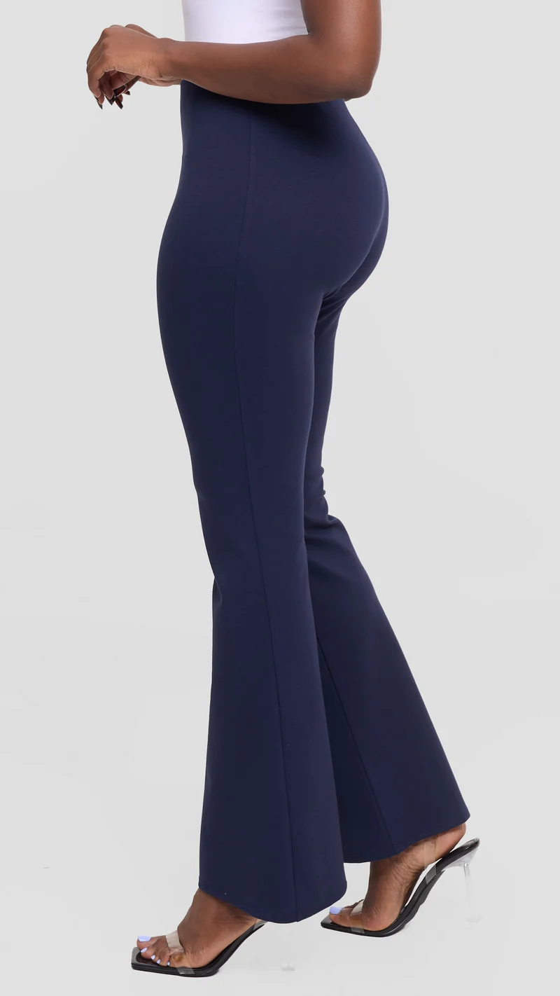 Vivo Studio Flared Pants In Ponte - Navy