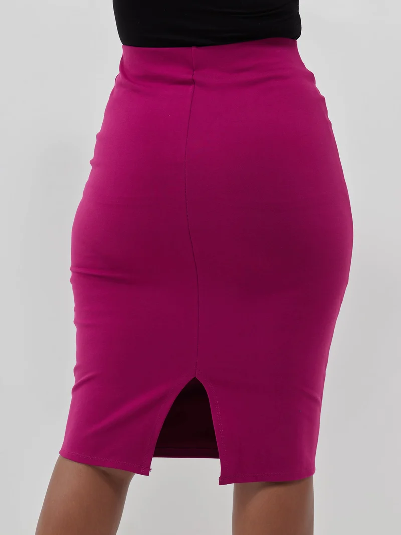 Vivo Basic Waridi Pencil Skirt in Ponte - Burgundy
