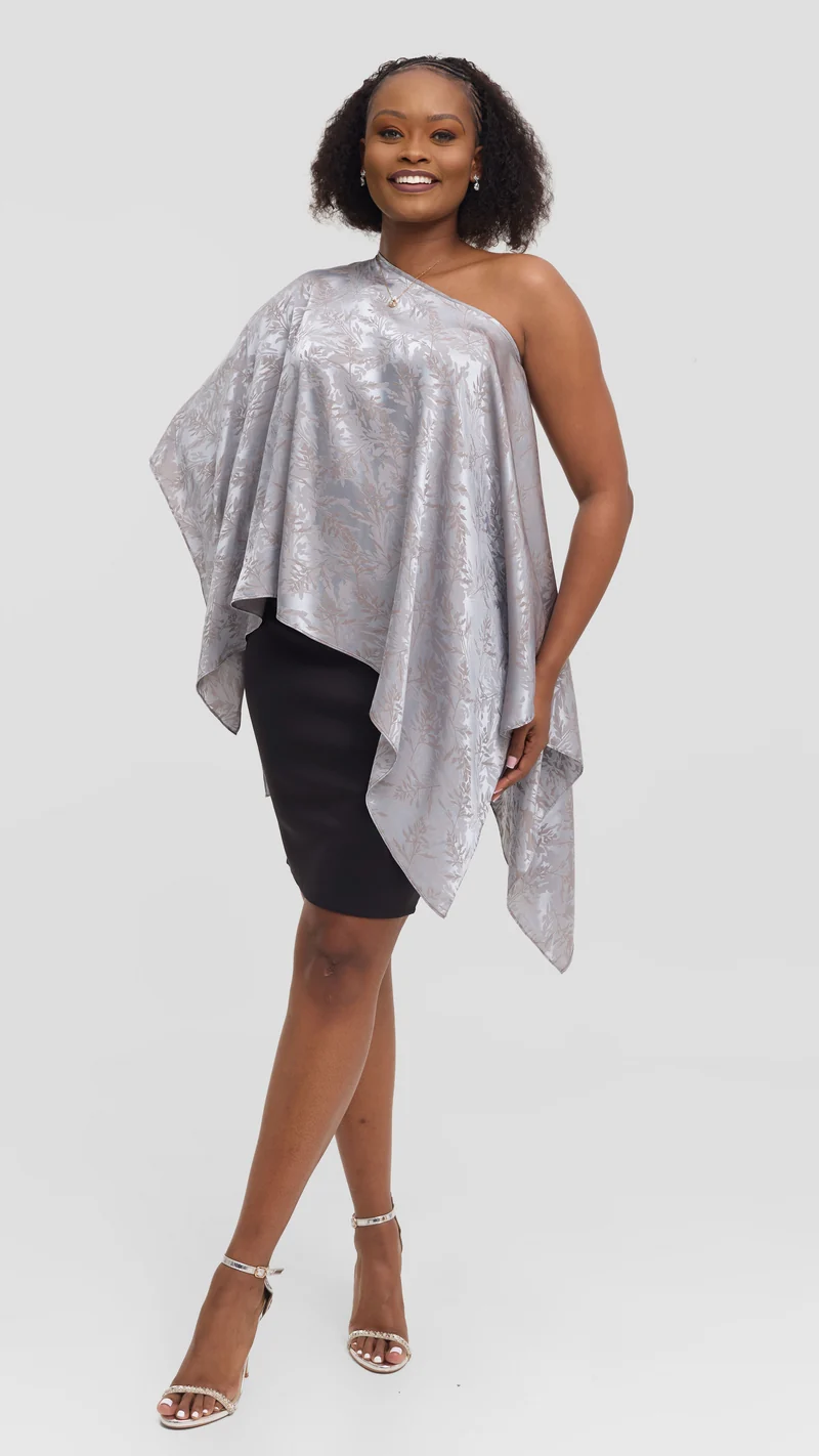 Vivo Liora Multiway Top in Satin - Baby Blue Textured Print