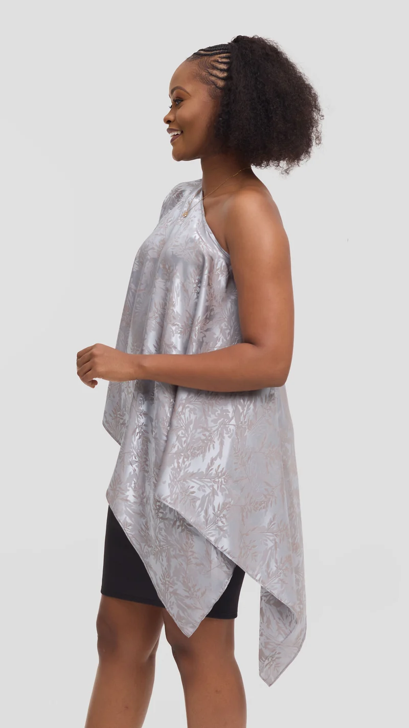 Vivo Liora Multiway Top in Satin - Baby Blue Textured Print