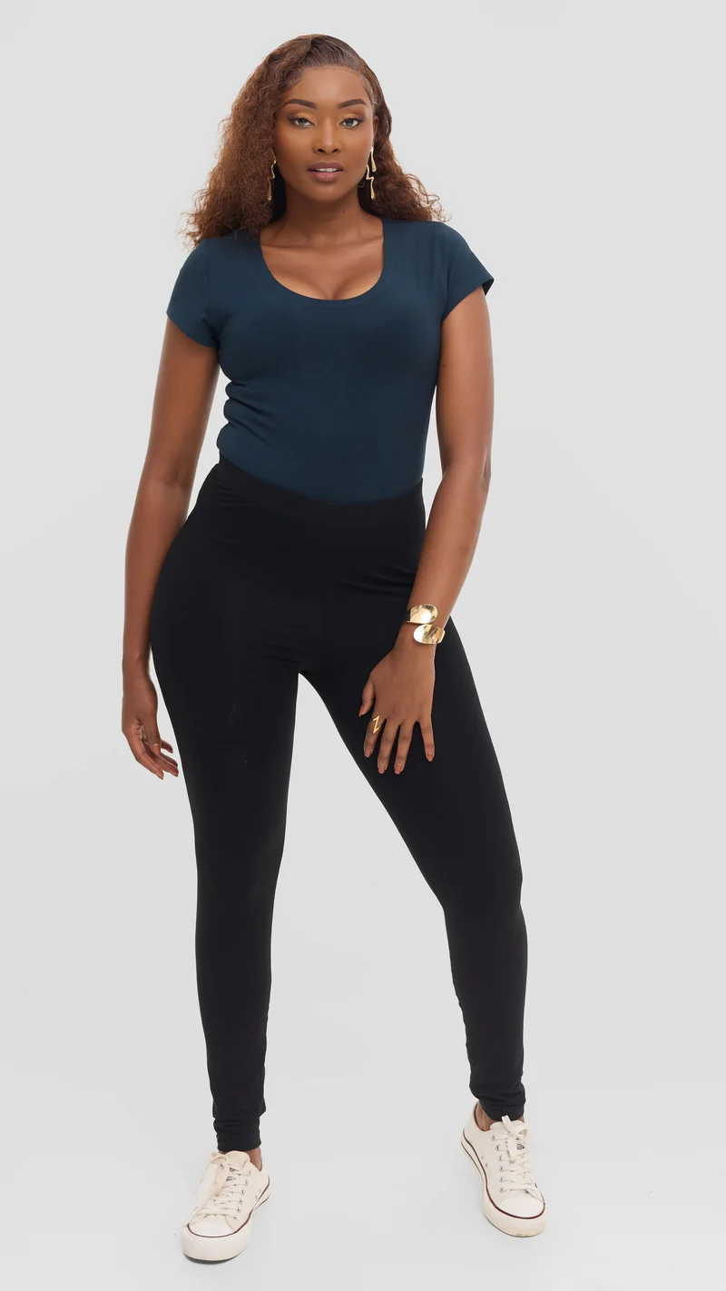 Vivo Basic Cap Sleeve Bodysuit in Rayon - Dark Teal
