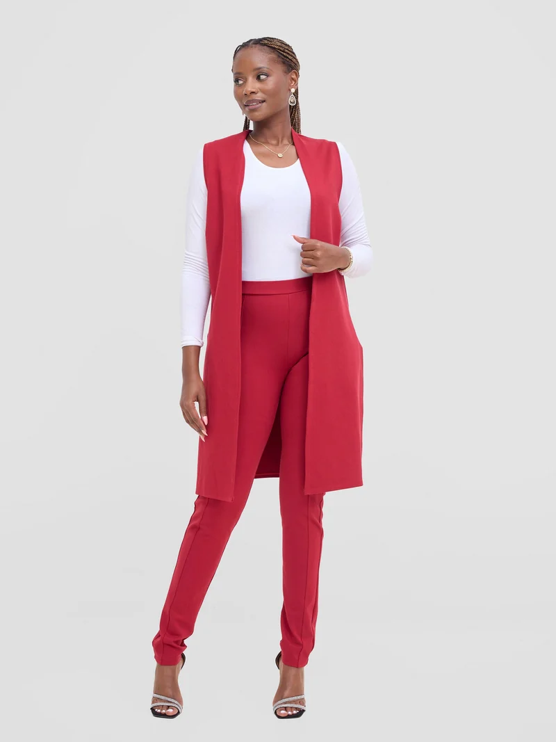 Vivo Basic Panelled Leisure Pants - Wine Red