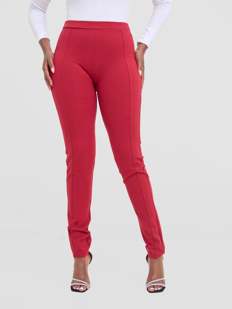 Vivo Basic Panelled Leisure Pants - Wine Red