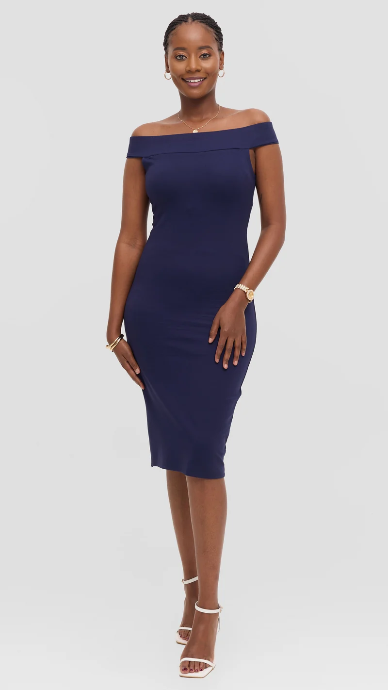 Vivo Boat Neck Dress in Ponte - Navy