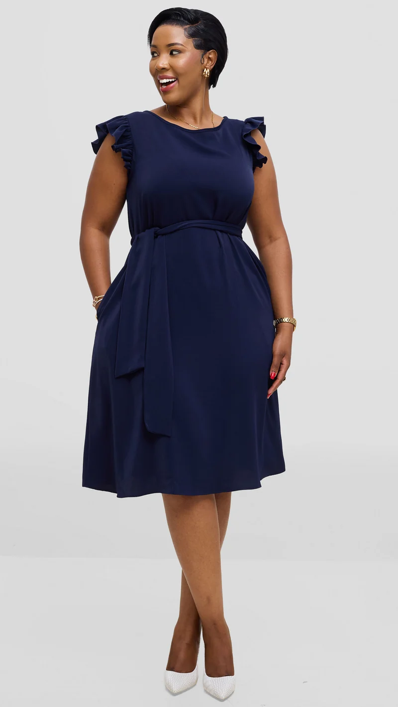 Vivo Nasinka A-Line Knee Length Dress In Crepe - Navy