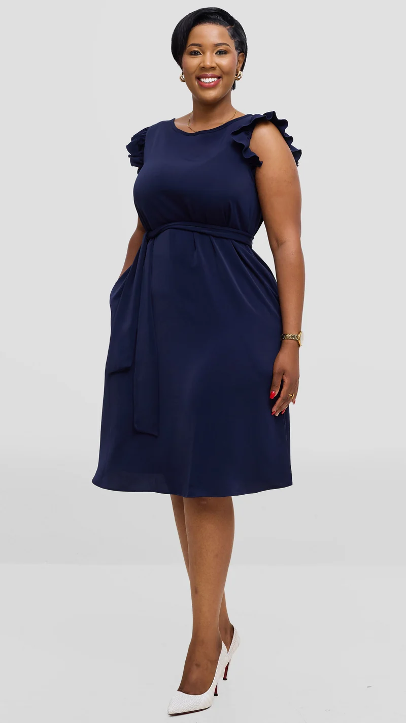 Vivo Nasinka A-Line Knee Length Dress In Crepe - Navy