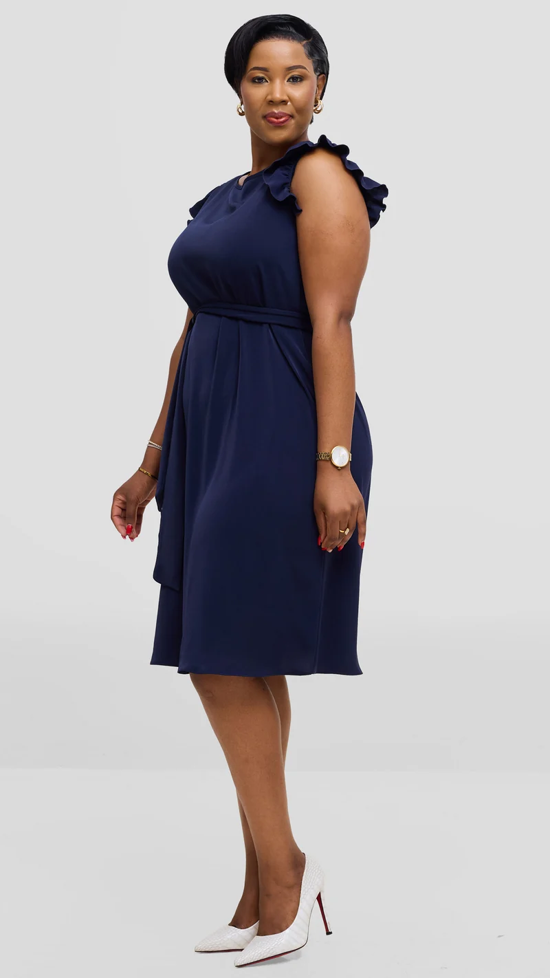 Vivo Nasinka A-Line Knee Length Dress In Crepe - Navy