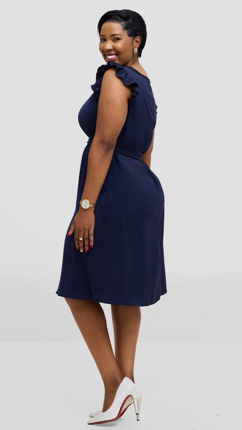 Vivo Nasinka A-Line Knee Length Dress In Crepe - Navy