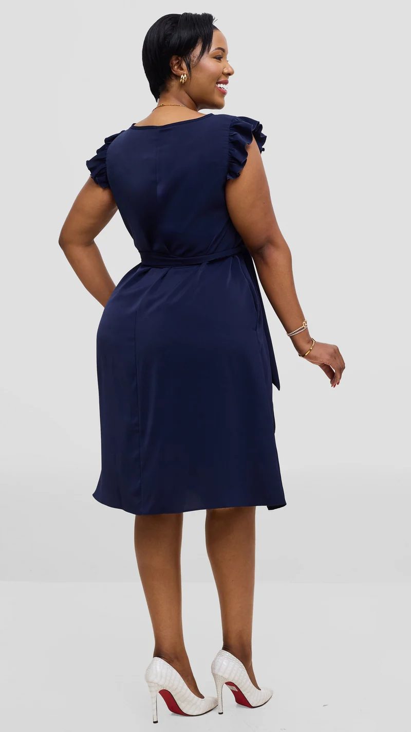 Vivo Nasinka A-Line Knee Length Dress In Crepe - Navy