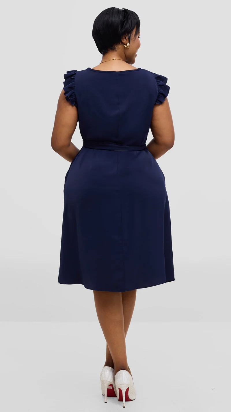 Vivo Nasinka A-Line Knee Length Dress In Crepe - Navy
