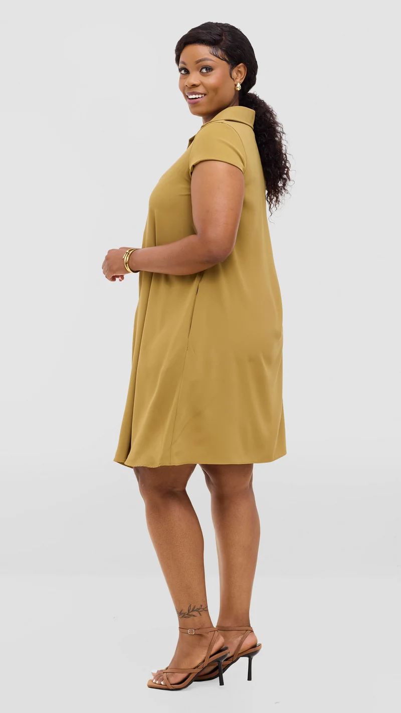 Vivo Yumi Cap Sleeve Dress In Crepe - Light Olive